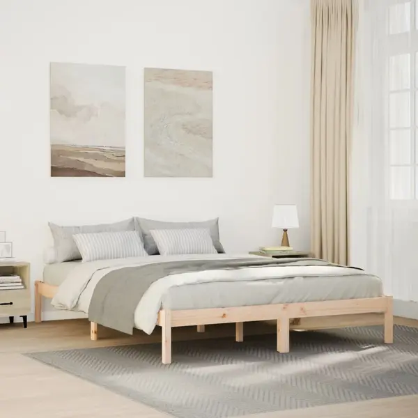 Gossi cadru pat foarte lung fara saltea, 140x210 cm, lemn masiv pin