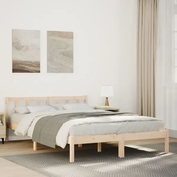 Gossi cadru pat foarte lung fara saltea, 140x210 cm, lemn masiv pin