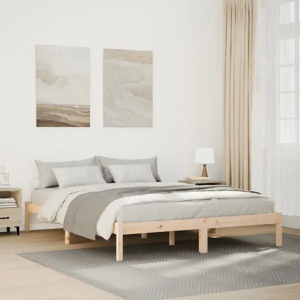 Gossi cadru pat foarte lung fara saltea, 140x220 cm, lemn masiv pin