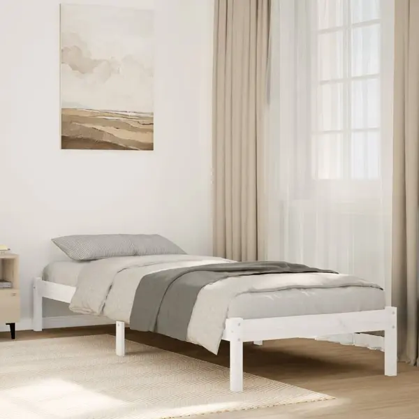 Gossi cadru pat foarte lung fara saltea alb 100x210 cm lemn masiv pin