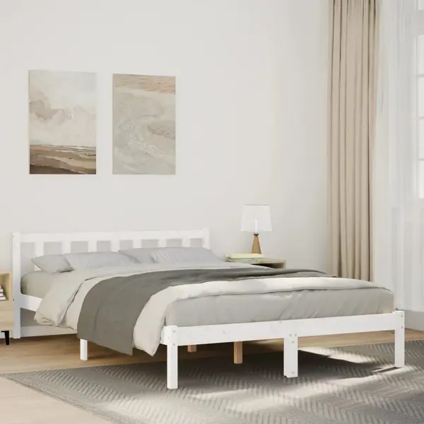 Gossi cadru pat foarte lung fara saltea alb 140x220 cm lemn masiv pin
