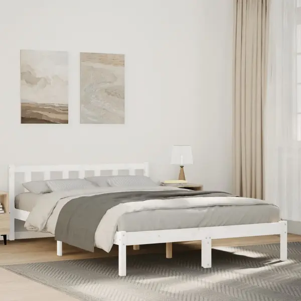 Gossi cadru pat foarte lung fara saltea alb 160x210 cm lemn masiv pin