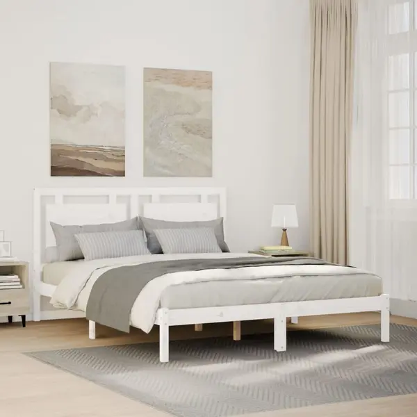 Gossi cadru pat foarte lung fara saltea, alb, 160x220 cm lemn masiv