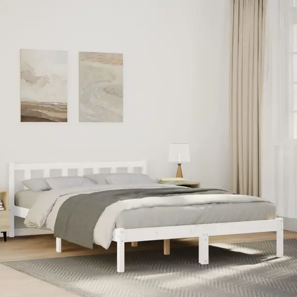 Gossi cadru pat foarte lung fara saltea alb 160x220 cm lemn masiv pin