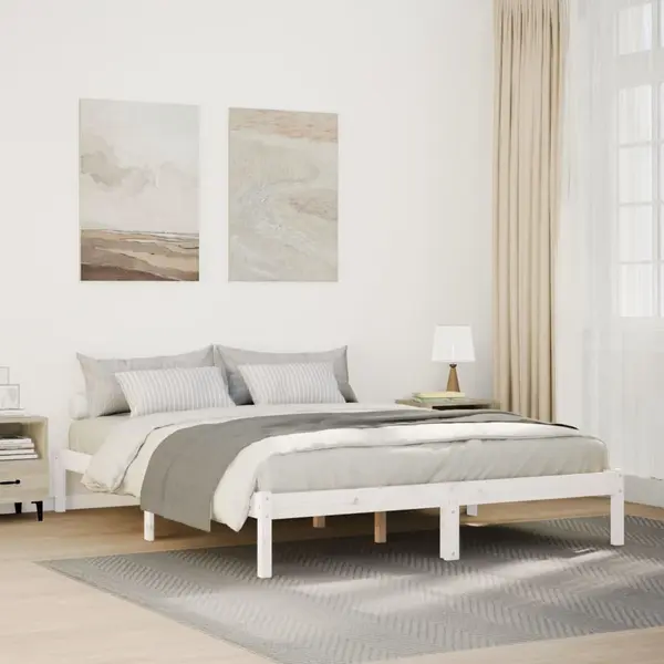 Gossi cadru pat foarte lung fara saltea alb 160x220 cm lemn masiv pin