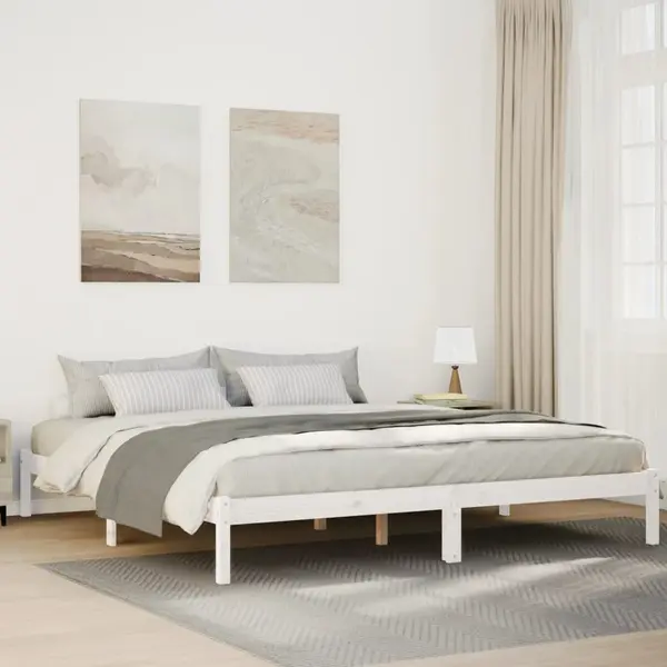Gossi cadru pat foarte lung fara saltea alb 180x210 cm lemn masiv pin