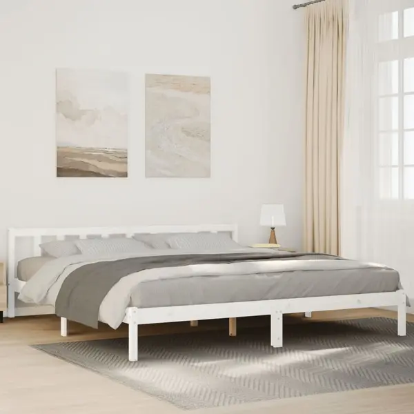 Gossi cadru pat foarte lung fara saltea alb 200x220 cm lemn masiv pin