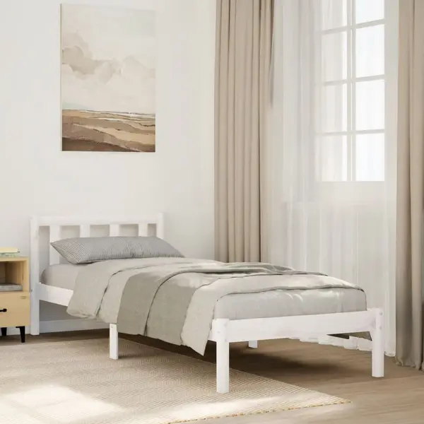 Gossi cadru pat foarte lung fara saltea alb 90x210 cm lemn masiv pin