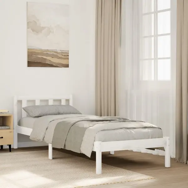 Gossi cadru pat foarte lung fara saltea alb 90x220 cm lemn masiv pin