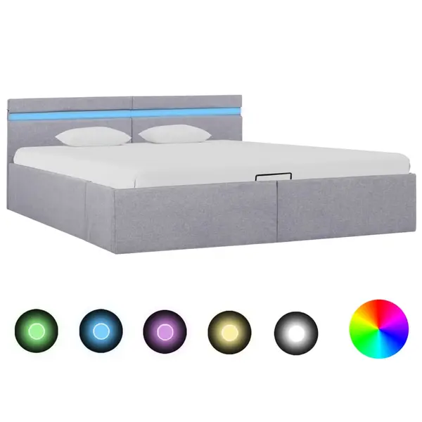 Gossi cadru pat hidraulic cu lada led gri deschis 160x200 cm, textil
