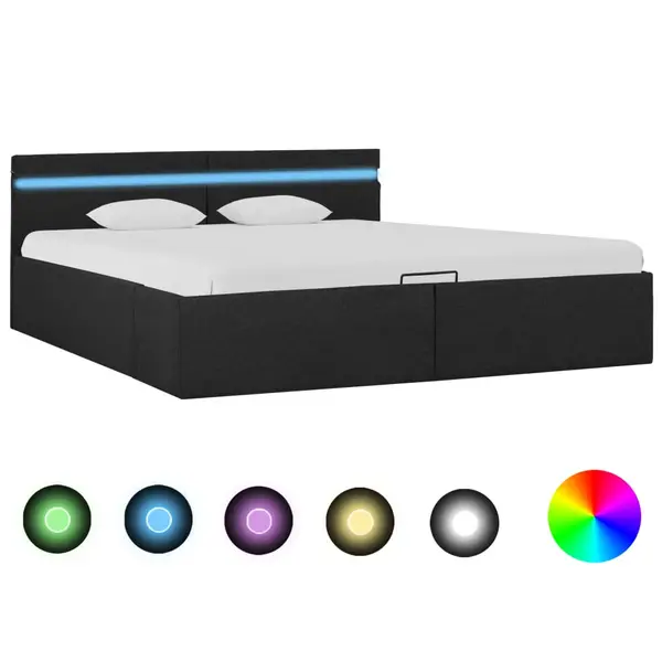 Gossi cadru pat hidraulic cu led, gri inchis, 180x200 cm, textil