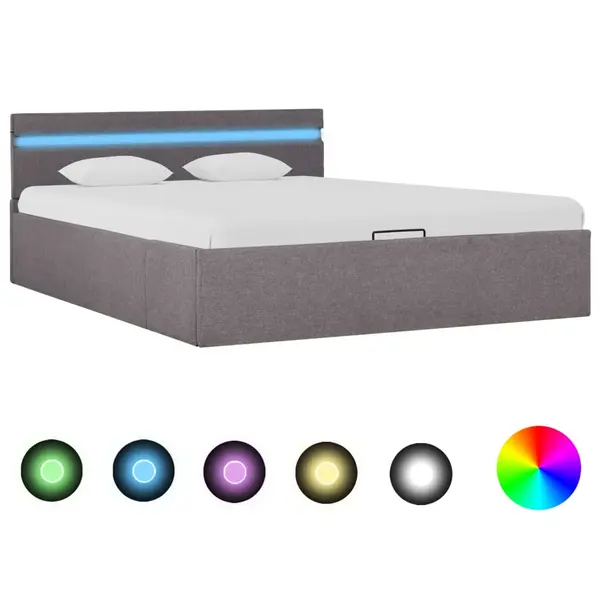 Gossi cadru pat hidraulic depozitare led gri taupe 120x200 cm textil