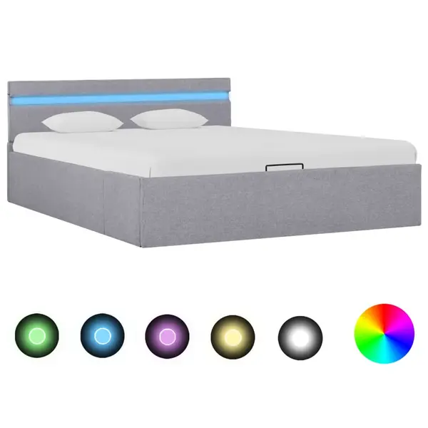Gossi cadru pat hidraulic lada led gri deschis 140x200 cm textil