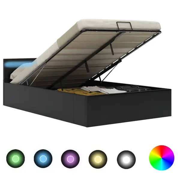 Gossi cadru pat hidraulic lada, led, negru 140x200 cm piele ecologica