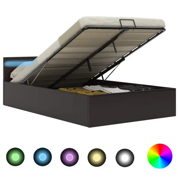 Gossi cadru pat hidraulic lada si led gri 140x200 cm piele ecologica