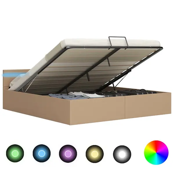 Gossi cadru pat hidraulic led cappuccino 160 x 200 cm piele ecologica