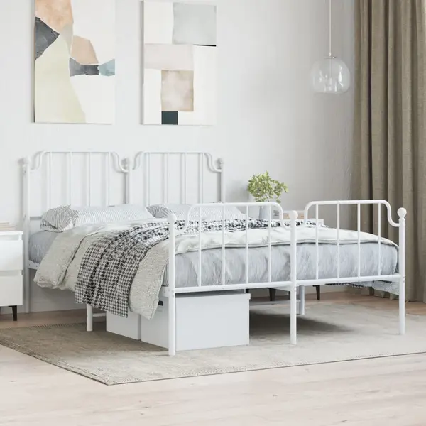 Gossi cadru pat metalic cu tablie de cap/picioare , alb, 140x190 cm