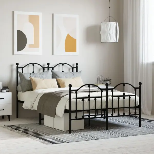 Gossi cadru pat metalic cu tablie de cap/picioare, negru, 120x190 cm