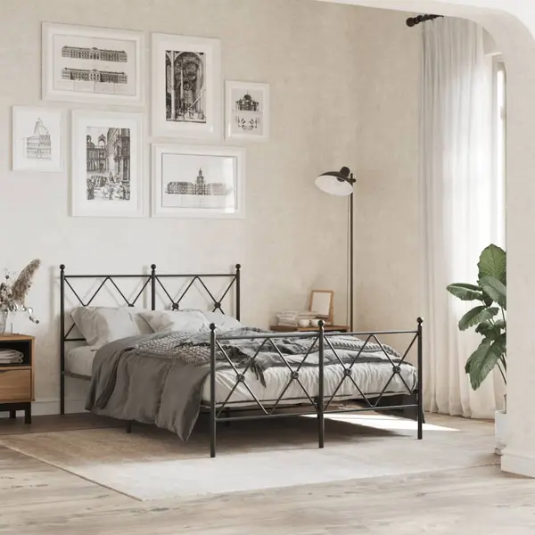 Gossi cadru pat metalic cu tablie de cap/picioare, negru, 120x190 cm