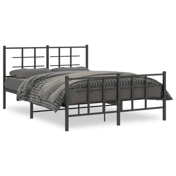 Gossi cadru pat metalic cu tablie de cap/picioare, negru, 135x190 cm