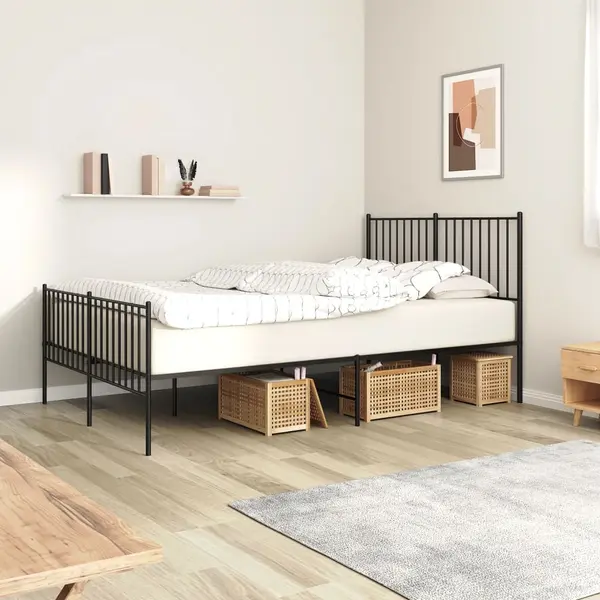 Gossi cadru pat metalic cu tablie de cap/picioare, negru, 135x190 cm