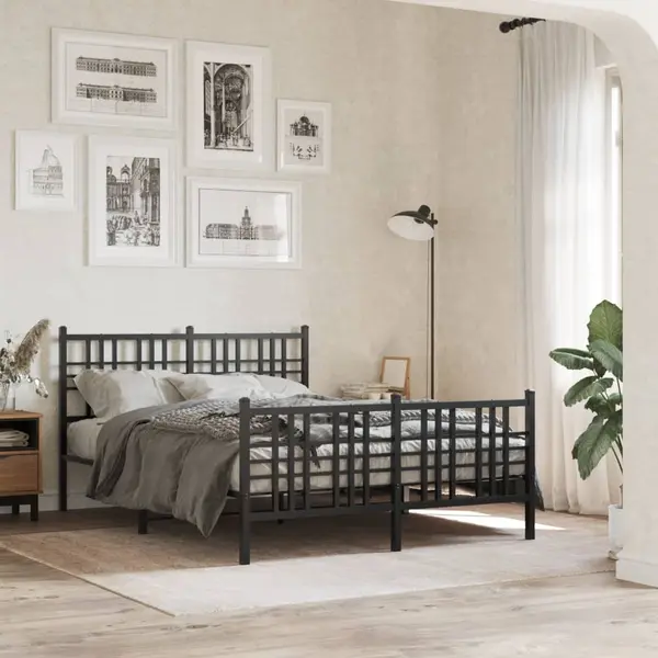 Gossi cadru pat metalic cu tablie de cap/picioare, negru, 137x190 cm