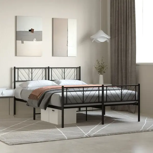 Gossi cadru pat metalic cu tablie de cap/picioare, negru, 140x190 cm