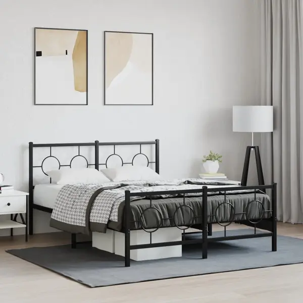 Gossi cadru pat metalic cu tablie de cap/picioare, negru, 140x190 cm