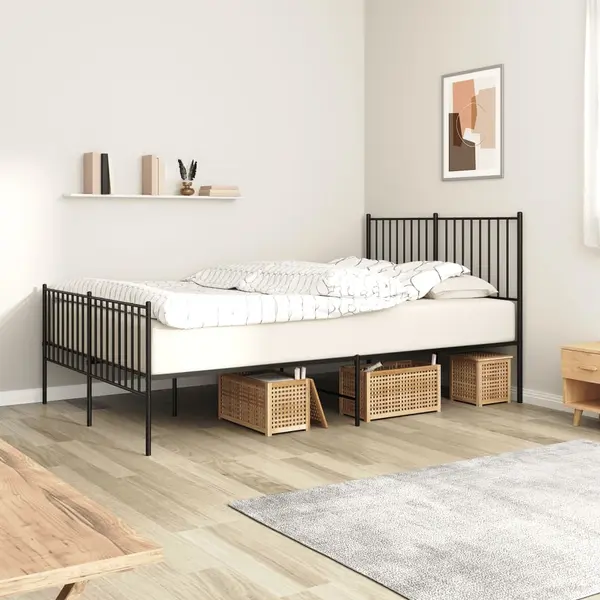 Gossi cadru pat metalic cu tablie de cap/picioare, negru, 140x190 cm
