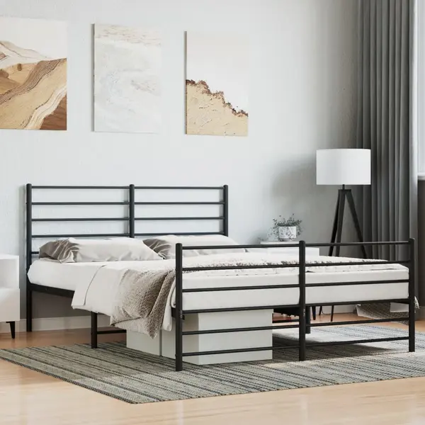Gossi cadru pat metalic cu tablie de cap/picioare, negru, 140x190 cm