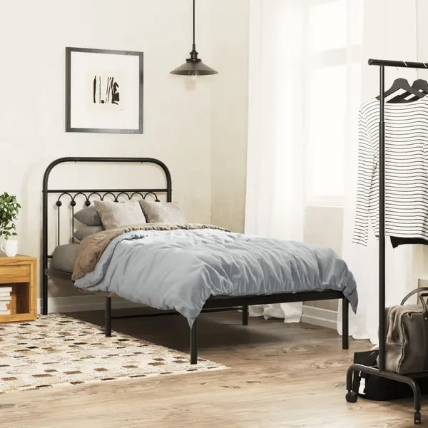 Gossi cadru pat metalic cu tablie, negru, 90x200 cm