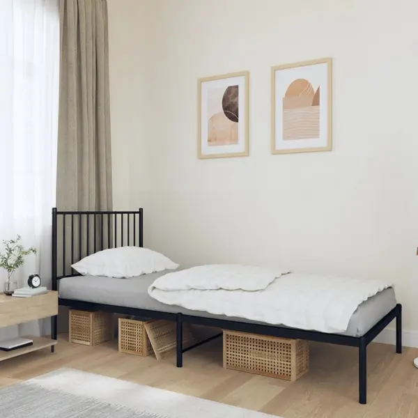 Gossi cadru pat metalic cu tablie, negru, 90x200 cm