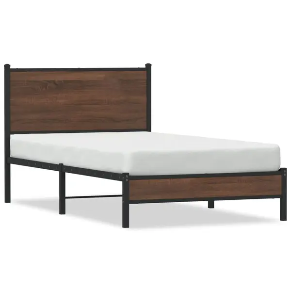 Gossi cadru pat metalic cu tablie, stejar maro, 100x190 cm
