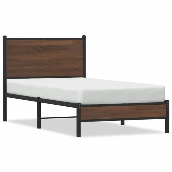 Gossi cadru pat metalic cu tablie, stejar maro, 75x190 cm