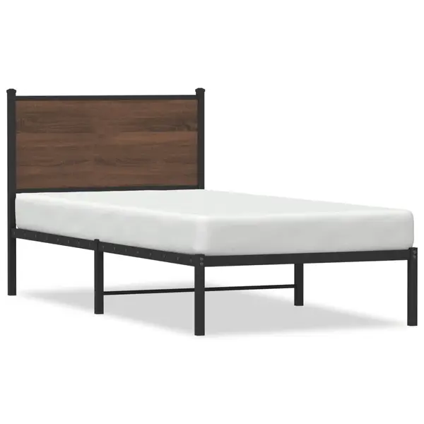 Gossi cadru pat metalic cu tablie, stejar maro, 75x190 cm