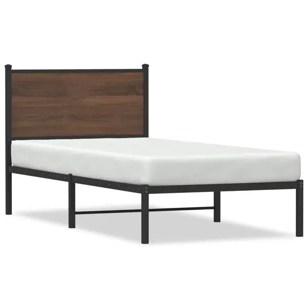 Gossi cadru pat metalic cu tablie, stejar maro, 80x200 cm