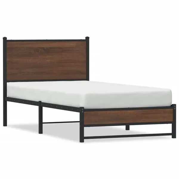 Gossi cadru pat metalic cu tablie, stejar maro, 90x200 cm