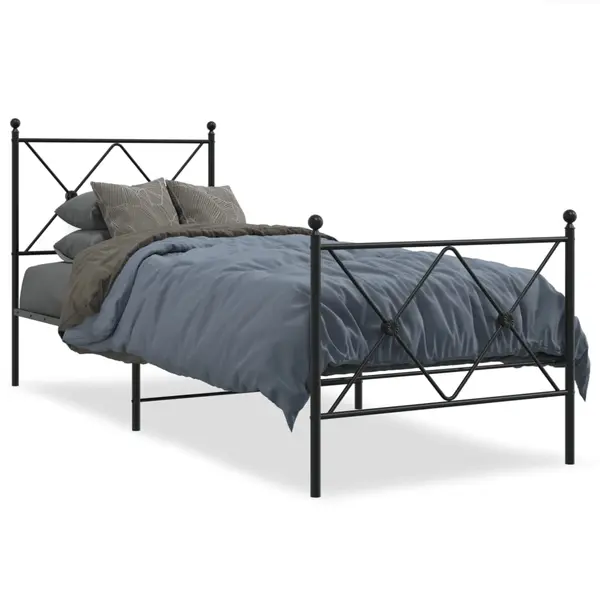 Gossi cadru pat metalic cu tablii de cap/picioare, negru, 75x190 cm
