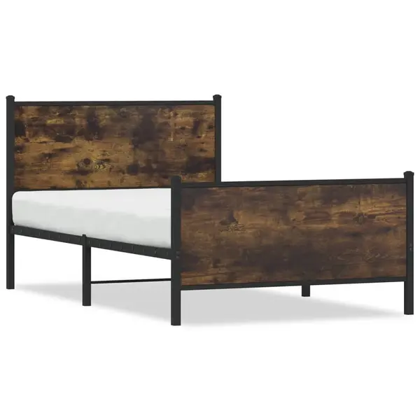 Gossi cadru pat metalic fara saltea, stejar fumuriu, 100x200 cm