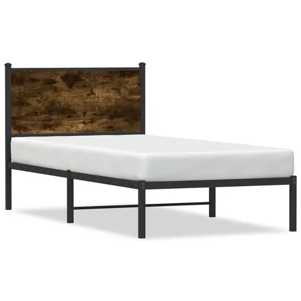 Gossi cadru pat metalic fara saltea, stejar fumuriu, 75x190 cm