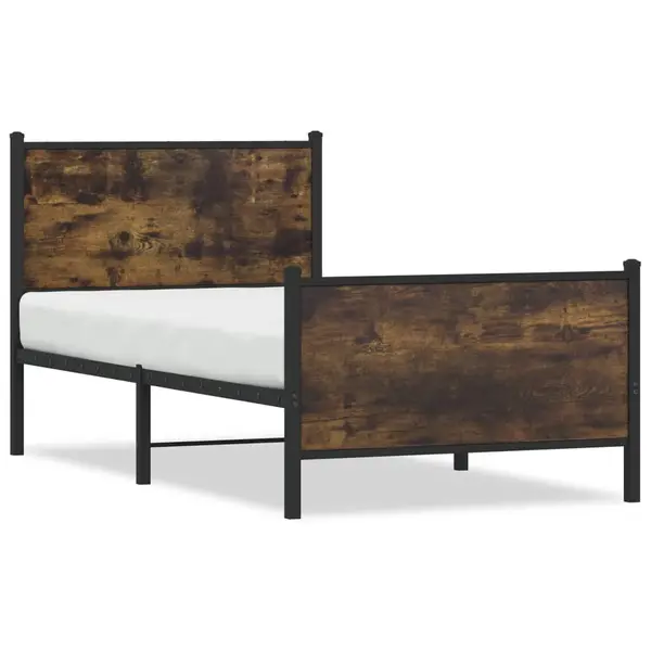 Gossi cadru pat metalic fara saltea, stejar fumuriu, 75x190 cm
