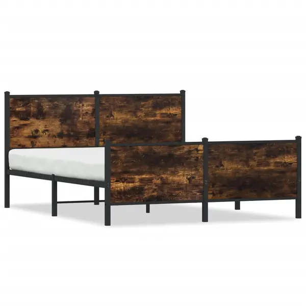 Gossi cadru pat metalic tablie cap/picioare, stejar fumuriu 137x190cm