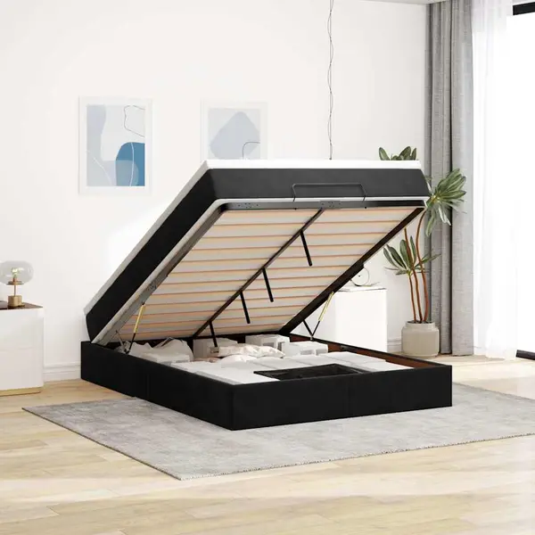 Gossi cadru pat otoman cu saltea, catifea neagra 140x200cm