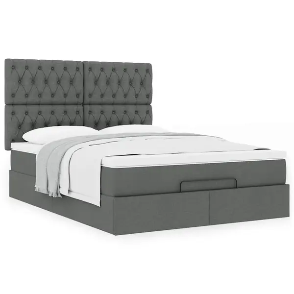 Gossi cadru pat otoman cu saltea tesatura gri inchis 140x190cm