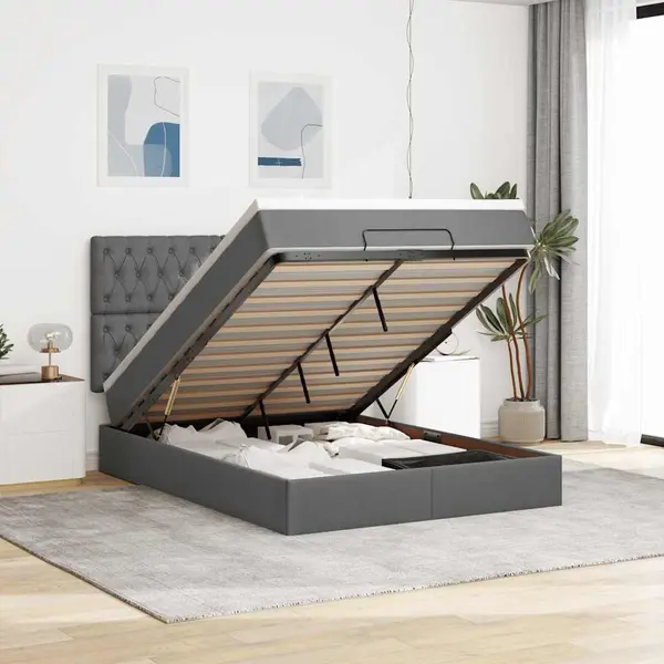 Gossi cadru pat otoman cu saltea tesatura gri inchis 140x190cm