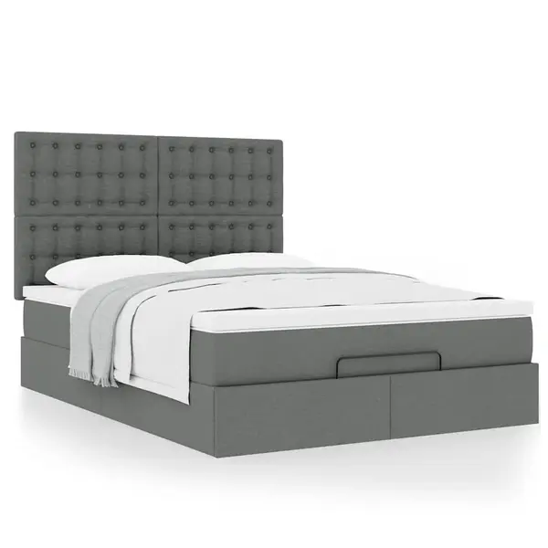 Gossi cadru pat otoman cu saltea tesatura gri inchis 140x190cm
