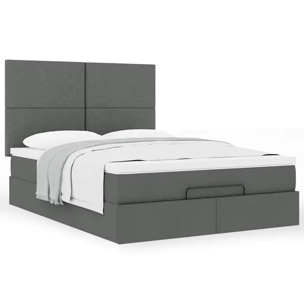 Gossi cadru pat otoman cu saltea tesatura gri inchis 140x190cm