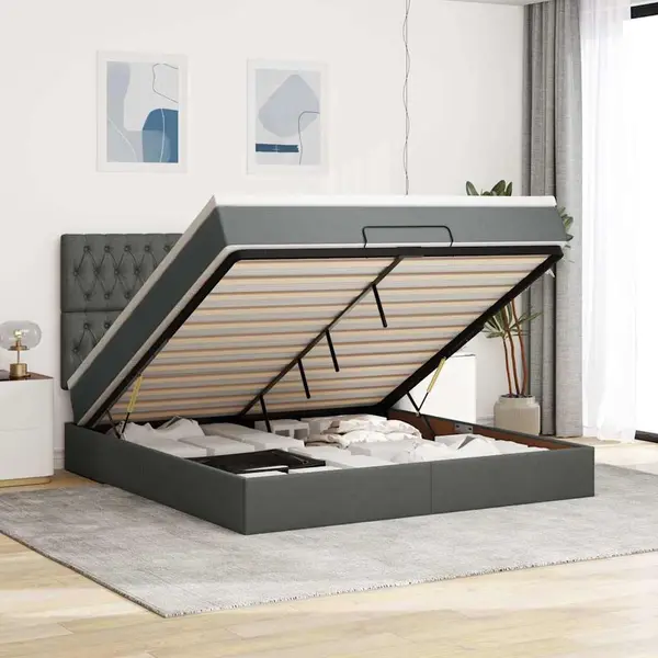 Gossi cadru pat otoman cu saltea tesatura gri inchis 160x200 cm