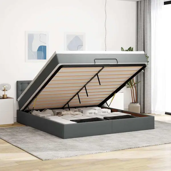 Gossi cadru pat otoman cu saltea tesatura gri inchis 160x200 cm
