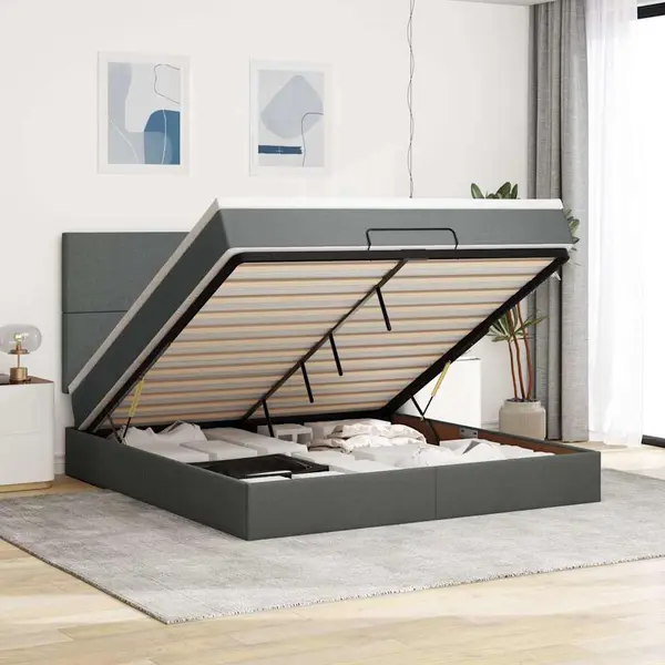 Gossi cadru pat otoman cu saltea tesatura gri inchis 160x200 cm